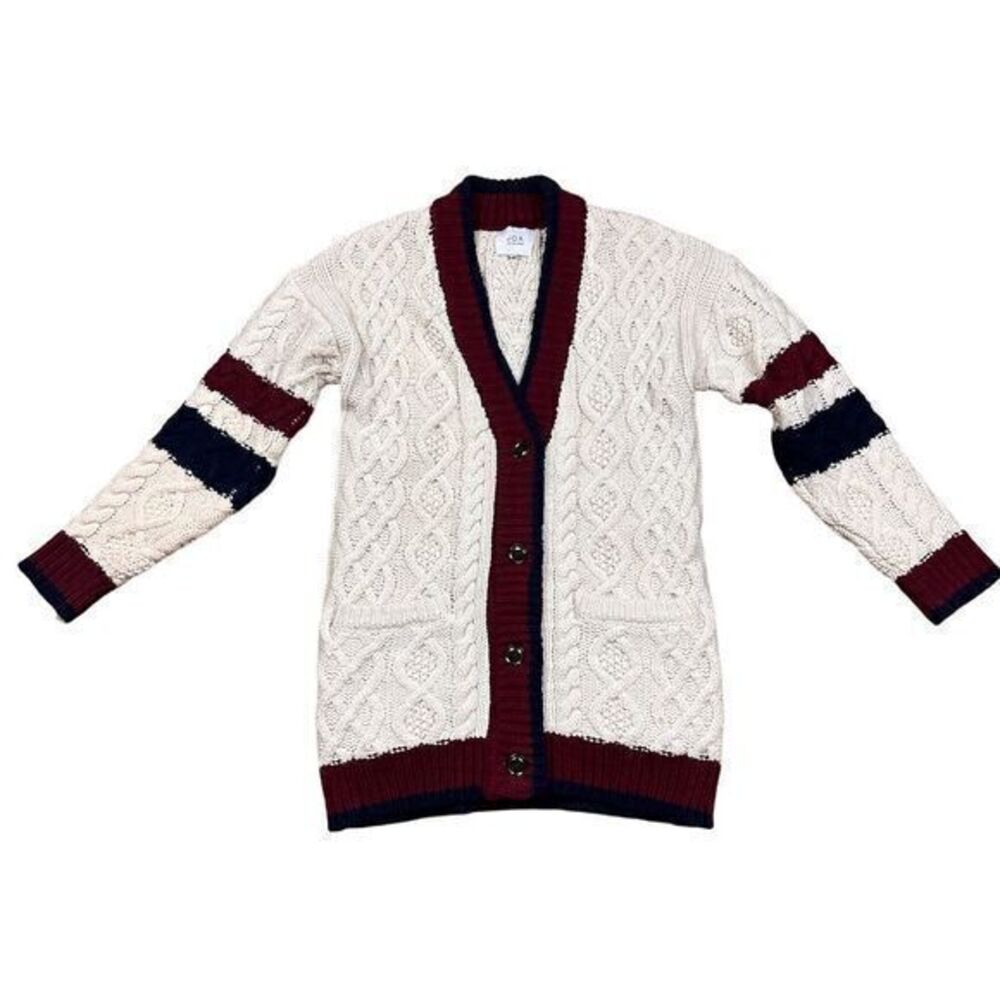J.O.A. Women's Striped Cable Knit Button Up Cardigan Sweater Size S Preppy